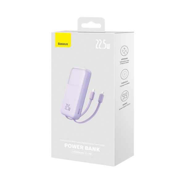 PowerBank ar 10 000 mAh 22,5W displejs + USB-A / USB-C kabelis purpursarkanā krāsā