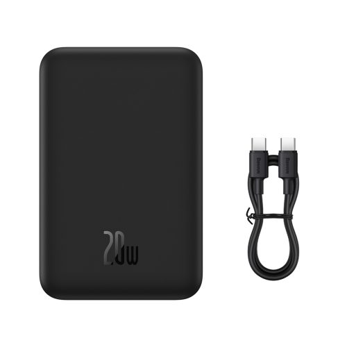 PowerBank Magnetic mini 20 000 mAh 20W + USB-C kabelis melns