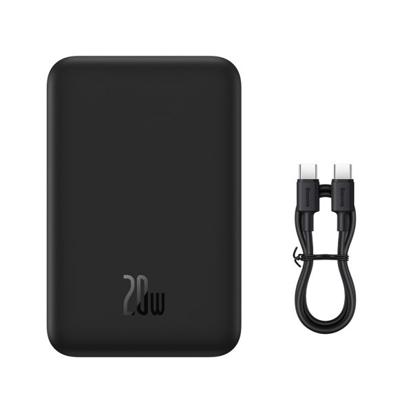 PowerBank Magnetic mini 20 000 mAh 20W + USB-C kabelis melns