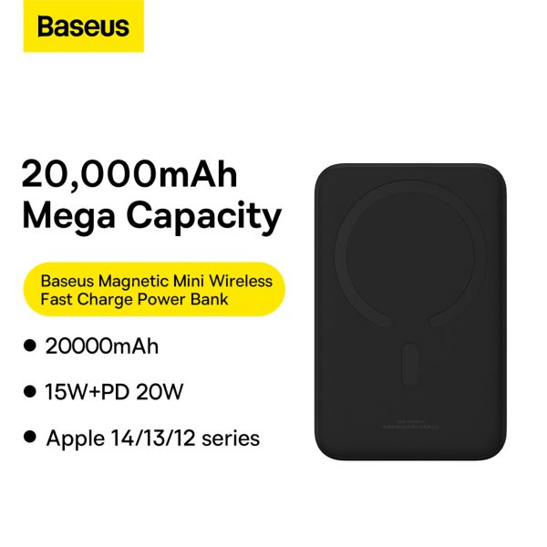 PowerBank Magnetic mini 20 000 mAh 20W + USB-C kabelis melns