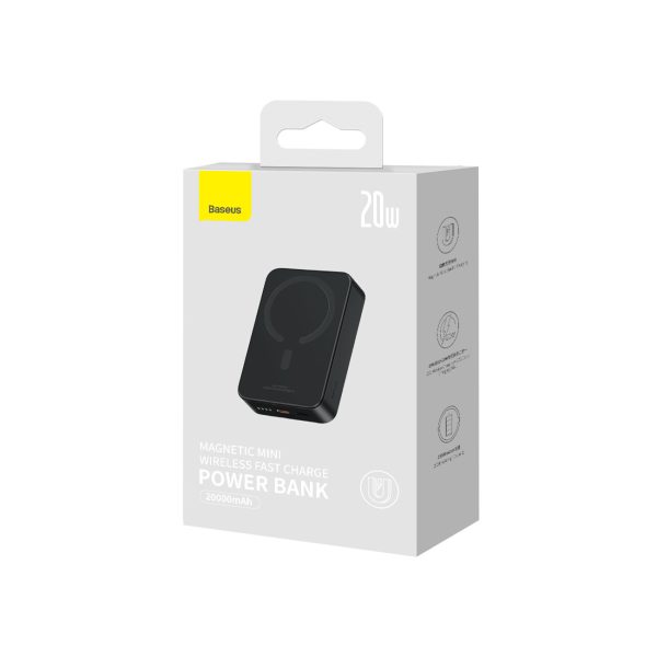 PowerBank Magnetic mini 20 000 mAh 20W + USB-C kabelis melns