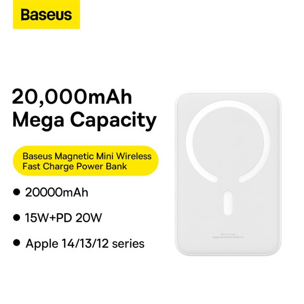 PowerBank magnētiskais mini 20 000 mAh 20W + USB-C kabelis balts