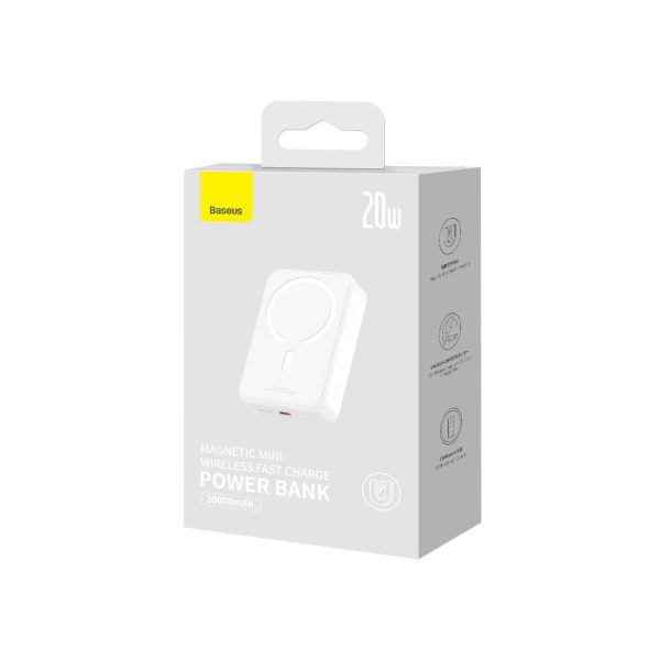 PowerBank magnētiskais mini 20 000 mAh 20W + USB-C kabelis balts