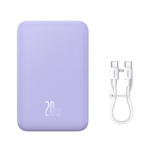 PowerBank Magnetic mini 20 000 mAh 20W + USB-C kabelis purpursarkanā krāsā