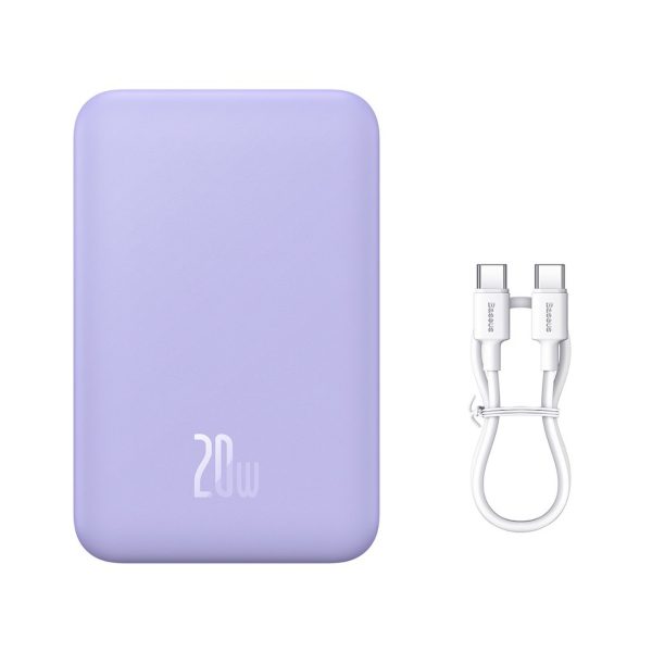 PowerBank Magnetic mini 20 000 mAh 20W + USB-C kabelis purpursarkanā krāsā