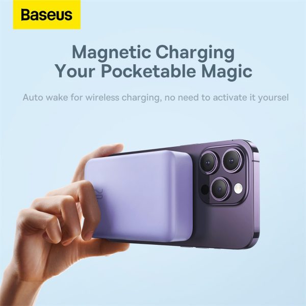 PowerBank Magnetic mini 20 000 mAh 20W + USB-C kabelis purpursarkanā krāsā