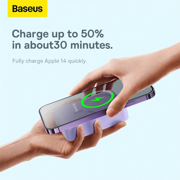 PowerBank Magnetic mini 20 000 mAh 20W + USB-C kabelis purpursarkanā krāsā