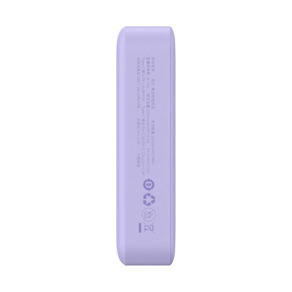 PowerBank Magnetic mini 20 000 mAh 20W + USB-C kabelis purpursarkanā krāsā