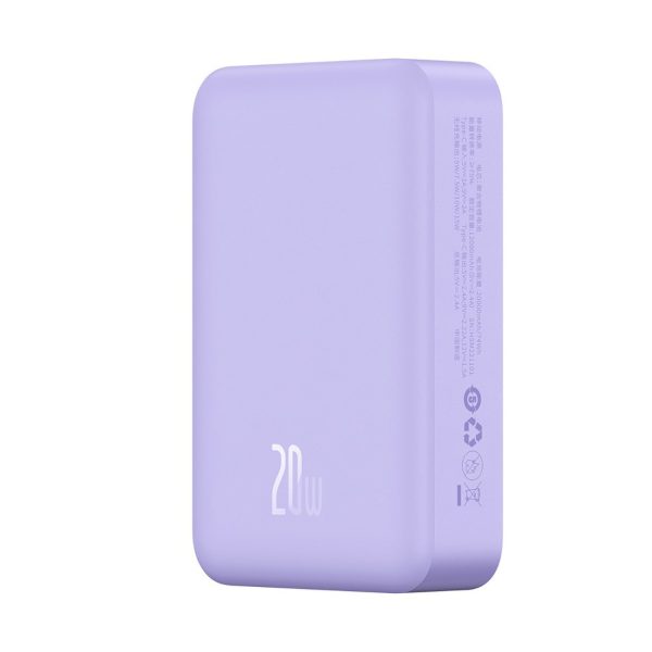 PowerBank Magnetic mini 20 000 mAh 20W + USB-C kabelis purpursarkanā krāsā