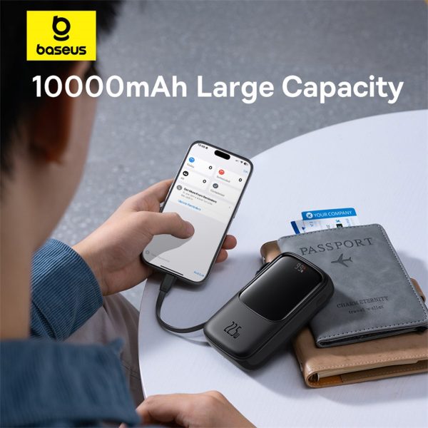 PowerBank Qpow Pro+ 1000mah ar USB -C kabeli un displeju - melns