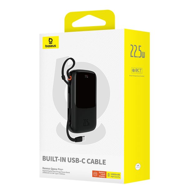 PowerBank Qpow Pro+ 1000mah ar USB -C kabeli un displeju - melns