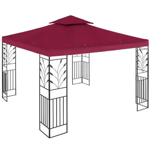 10250038-3 Dārza paviljons altana ar rotājumu saliekamo 3 x 3 x 2,6 m sarkanvīnu