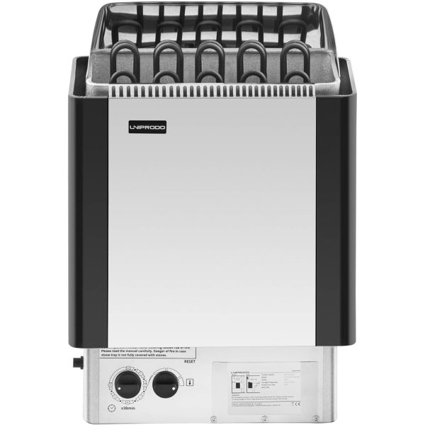 Elektriskā pirts krāsns ar iebūvētu vadību 9-13 M3 līdz 110C 400 V 9 KW sudraba-melns