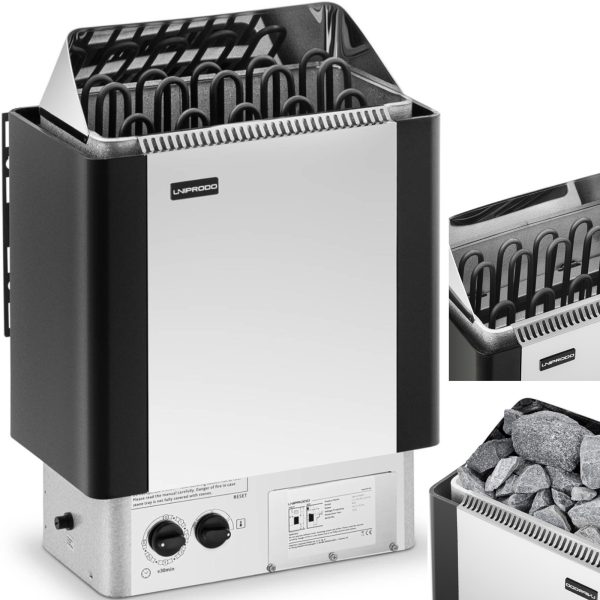 Elektriskā pirts krāsns ar iebūvētu vadību 9-13 M3 līdz 110C 400 V 9 KW sudraba-melns