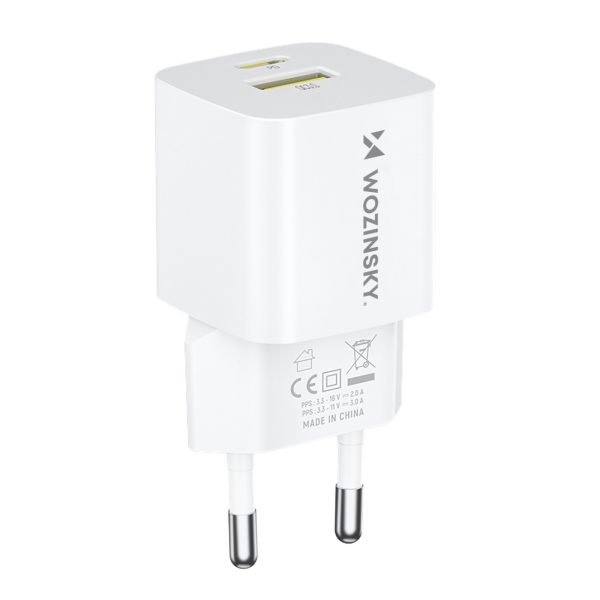 GAN QC3.0 USB-A USB-C PD 33W baltais lādētājs