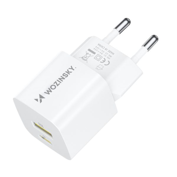 GAN QC3.0 USB-A USB-C PD 33W baltais lādētājs
