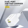 GAN QC3.0 USB-A USB-C PD 33W baltais lādētājs