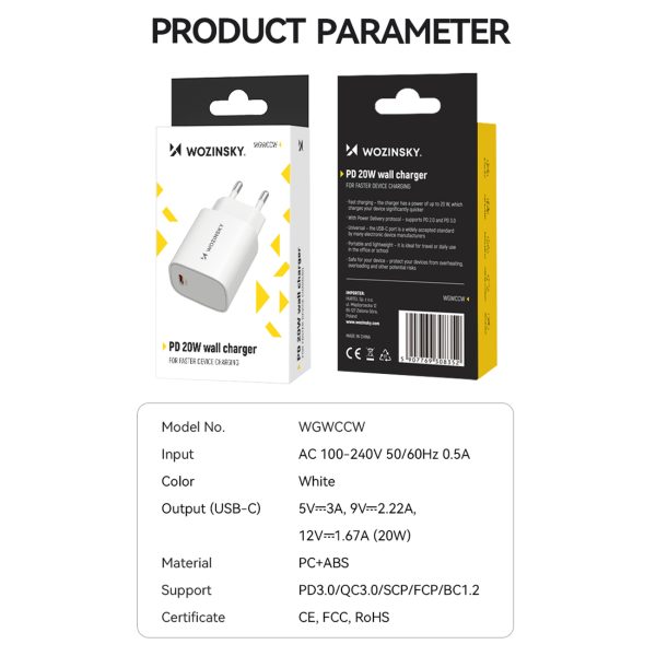 20W USB-C 100-240V tīkla lādētājs