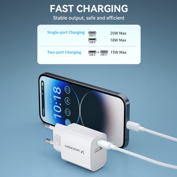20W USB-A USB-C 100-240V USB lādētājs
