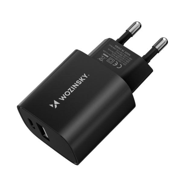 20W USB-A USB-C 100-240V lādētājs melns