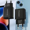 20W USB-A USB-C 100-240V lādētājs melns