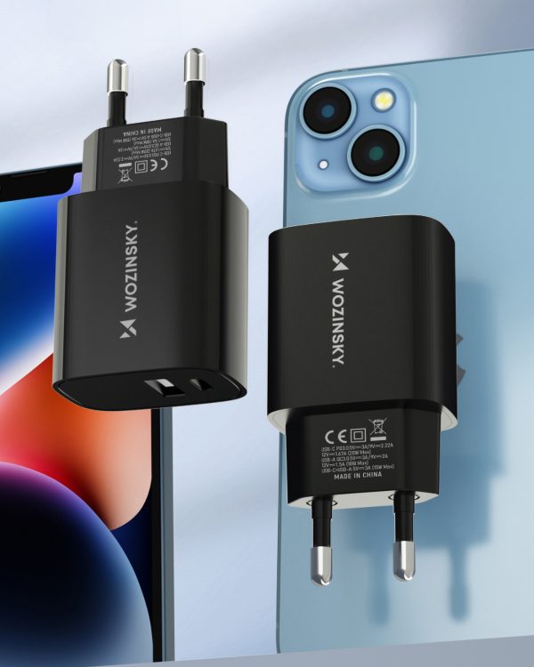 20W USB-A USB-C 100-240V lādētājs melns