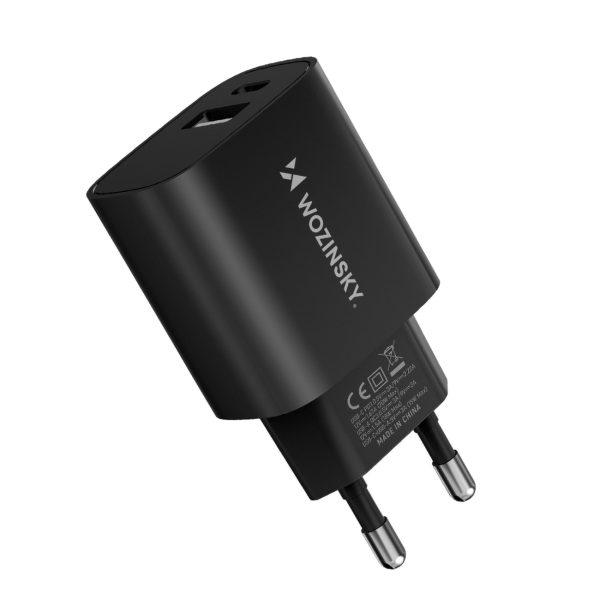 20W USB-A USB-C 100-240V lādētājs melns