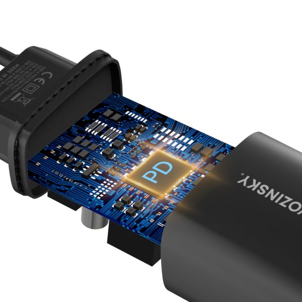 20W USB-A USB-C 100-240V lādētājs melns