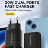 20W USB-A USB-C 100-240V lādētājs melns