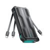 Bruņotā PowerBank 1000mah āra ar USB -C microUSB zibens kabeļiem un lukturīti - melns