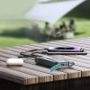 Bruņotā PowerBank 1000mah āra ar USB -C microUSB zibens kabeļiem un lukturīti - melns