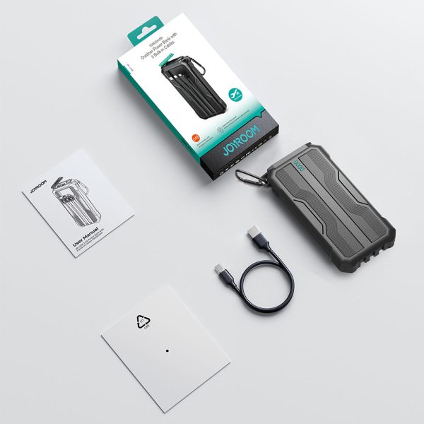 Bruņotā PowerBank 1000mah āra ar USB -C microUSB zibens kabeļiem un lukturīti - melns