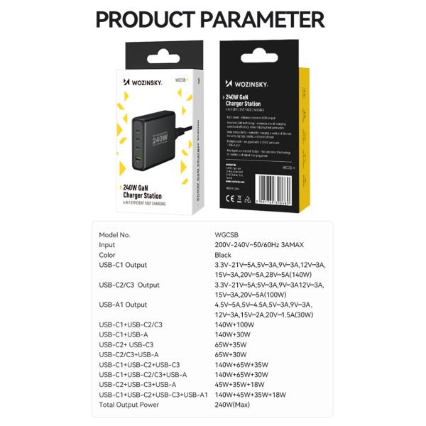 240W USB-A 3X USB-C GAN lādētājs.