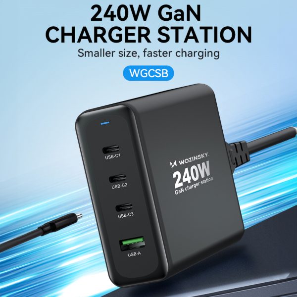 240W USB-A 3X USB-C GAN lādētājs.