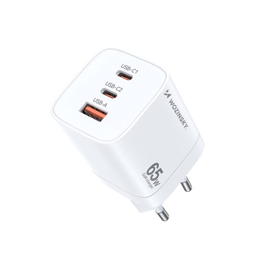 GAN 65W 100-240V USB-A 2X USB-C baltais lādētājs