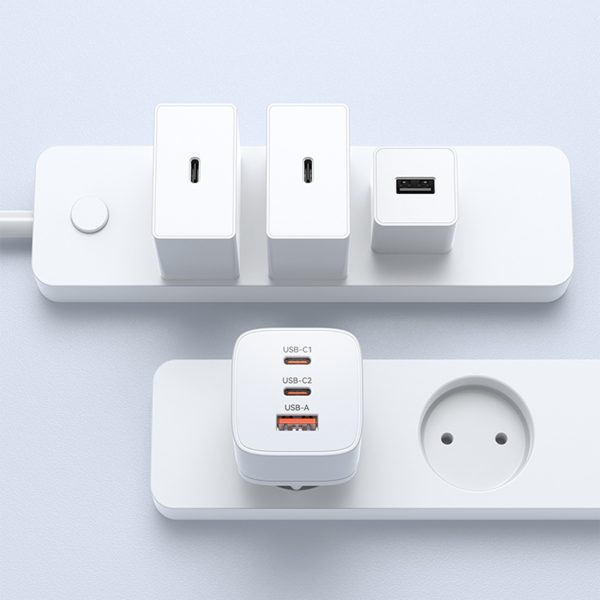 GAN 65W 100-240V USB-A 2X USB-C baltais lādētājs