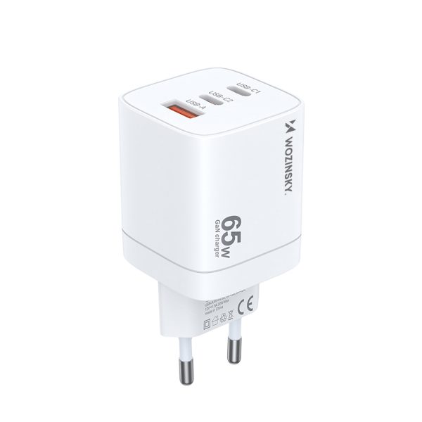 GAN 65W 100-240V USB-A 2X USB-C baltais lādētājs