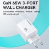 GAN 65W 100-240V USB-A 2X USB-C baltais lādētājs