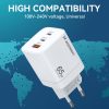 GAN 65W 100-240V USB-A 2X USB-C baltais lādētājs