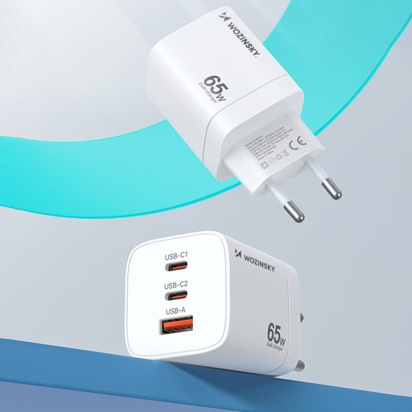 GAN 65W 100-240V USB-A 2X USB-C baltais lādētājs