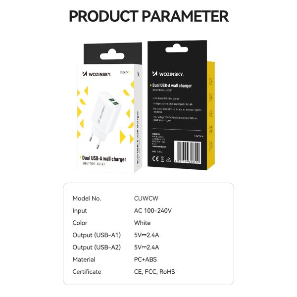Tīkla lādētājs 100-240V 30W 2,4A 2x USB-A White