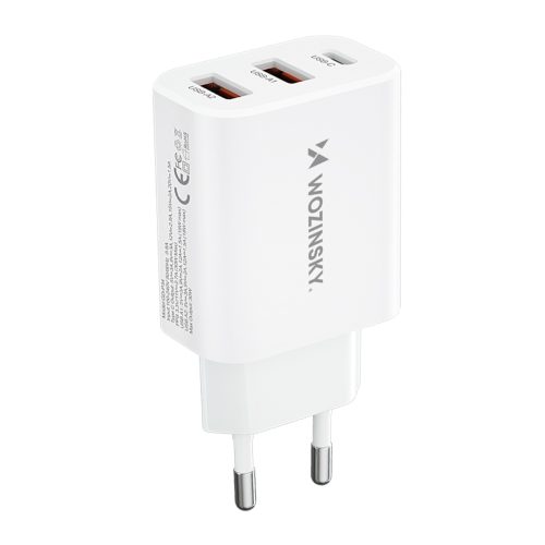 Tīkla lādētājs 100-240V 30W USB-C 2X USB-A White