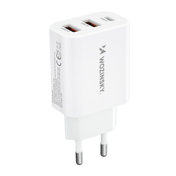 Tīkla lādētājs 100-240V 30W USB-C 2X USB-A White