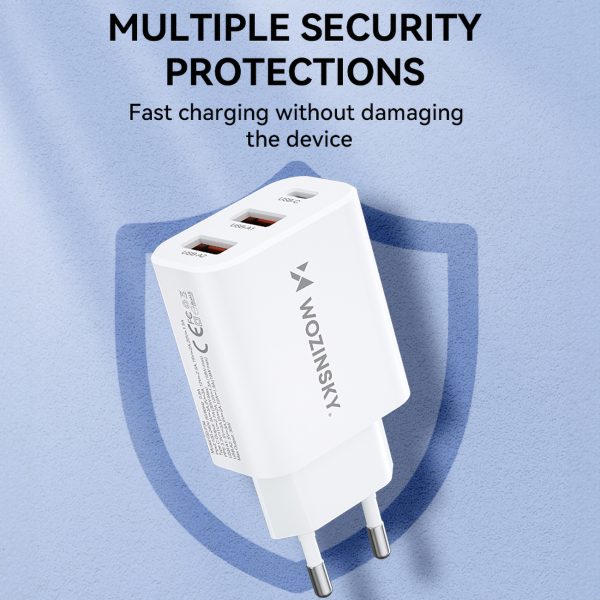 Tīkla lādētājs 100-240V 30W USB-C 2X USB-A White