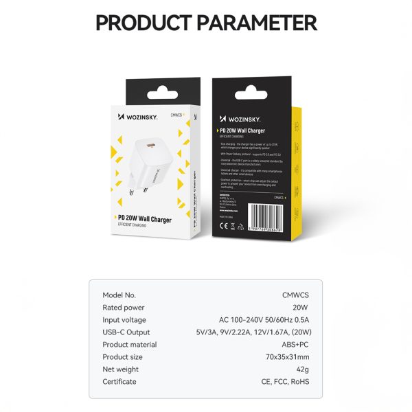 Tīkla lādētājs 100-240V PD USB-C 20W balts