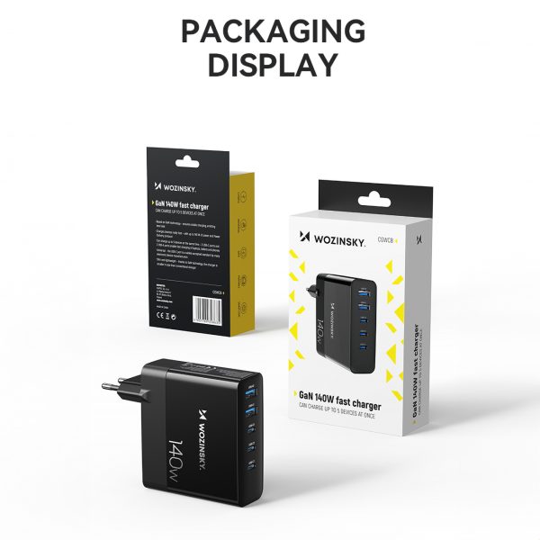 100-240V GAN 140W 3X USB-C / 2X USB-A tīkla lādētājs