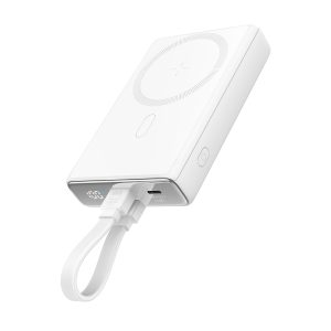 Magnētiskā PowerBank 1000mah 20W ar pamatni + zibens kabelis - USB -C balts