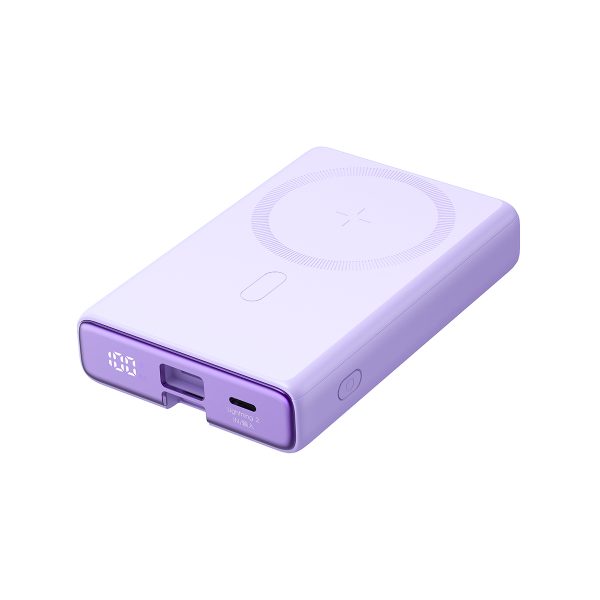 Magnētiskā PowerBank 1000mah 20W ar statīvu + zibens kabelis - USB -C purpursarkanā krāsā