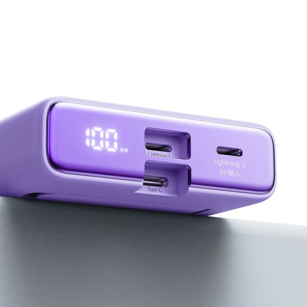 Magnētiskā PowerBank 1000mah 20W ar statīvu + zibens kabelis - USB -C purpursarkanā krāsā