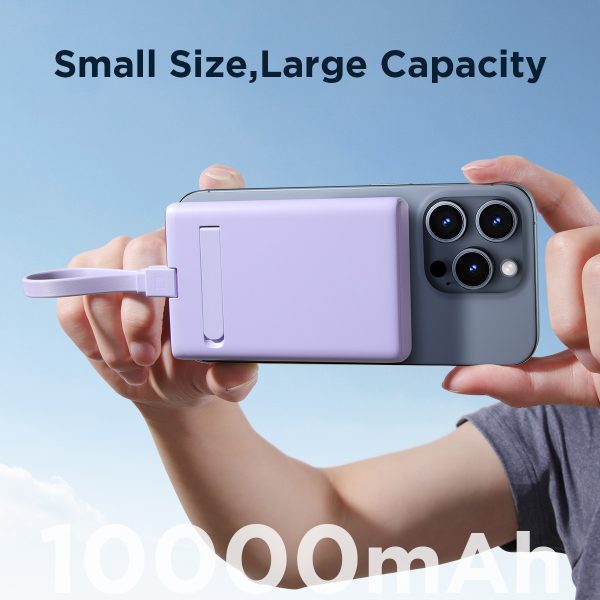 Magnētiskā PowerBank 1000mah 20W ar statīvu + zibens kabelis - USB -C purpursarkanā krāsā